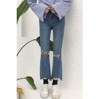 Ripped Cropped Fray Hem Jeans