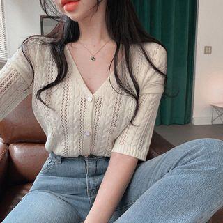 Short-sleeve Pointelle Cardigan