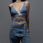Denim Strappy Cropped Camisole Top