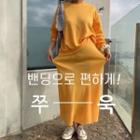 Set: Drop-shoulder Top + Band-waist Long Skirt