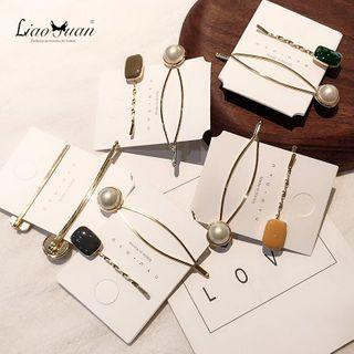 Set Of 2: Faux Pearl Hair Clip + Hair Pin