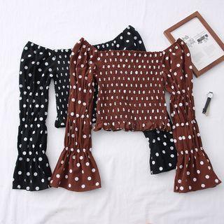 Boatneck Dotted Smocked Crop Top
