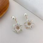 Flower Faux Pearl Dangle Earring 1 Pair - S925 Silver Stud - White - One Size