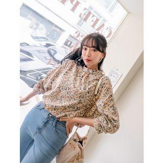 Plus Size Stand-collar Floral Blouse