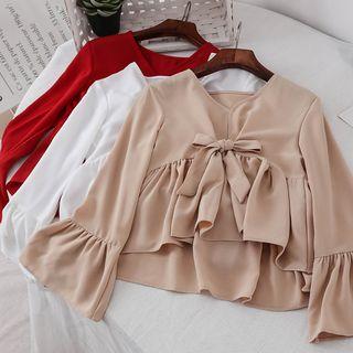 Bow-waist Cropped Chiffon Blouse