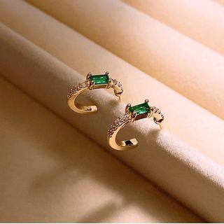 Rhinestone Alloy Open Hoop Earring 1 Pair - Gold & Green - One Size