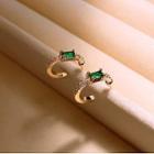 Rhinestone Alloy Open Hoop Earring 1 Pair - Gold & Green - One Size