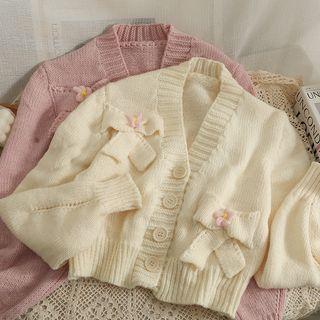 Ribbon-accent Loose-fit Cropped Cardigan