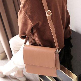 Genuine Leather Flap Crossbody Bag Light Brown - One Size