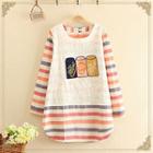 Embroidered Panel Striped Long-sleeve T-shirt