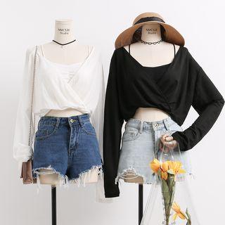 Convertible Deep V-neck Cropped T-shirt