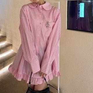 Gingham Mini Shirtdress Pink - One Size