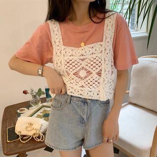 Short-sleeve Plain T-shirt / Perforated Tank Top