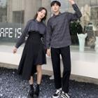Couple Matching Plaid Shirt / Spaghetti Strap Asymmetrical A-line Dress / Cropped Straight Leg Pants