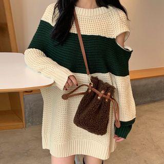 Color Block Crew-neck Sweater As Shown In Figure - One Size