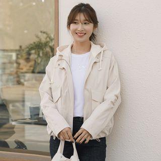 Hooded Shirred-trim Dual-pocket Jacket