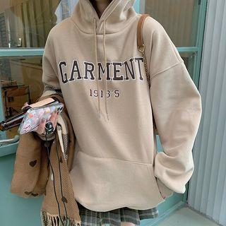 Letter Embroidered Hoodie Khaki - One Size