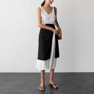 Color-block Layered Midi Skirt