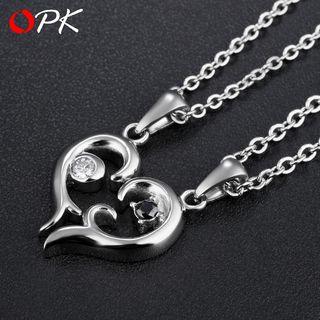 Couple Matching Rhinestone Heart Pendant Necklace