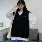 Long-sleeve Plain T-shirt / Lettering Print Vest