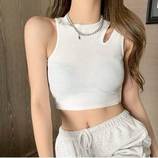 Cut-out Crop Tank Top White - One Size
