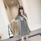 Short-sleeve Dog Print Glitter A-line Dress