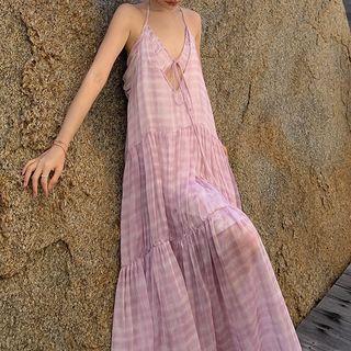 Halter Plaid Maxi Sundress