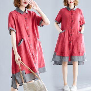 Paneled Short-sleeve A-line Shirtdress