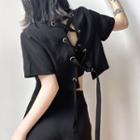 Short-sleeve Lace-up Back Crop Top