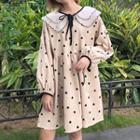 Heart Print Layered Collar A-line Corduroy Dress