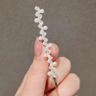 Faux Pearl Rhinestone Alloy Hair Pin Ly843 - 1 Pc - Gold & Off-white - One Size