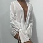Set: Open Back Blouse + Drawstring Mini Pencil Skirt