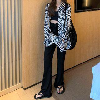 Long-sleeve Zebra Print Shirt / Straight-fit Pants