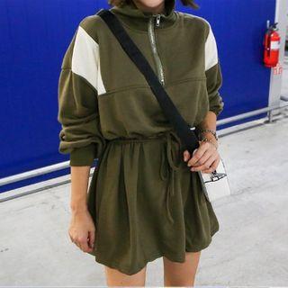 Mock-neck Contrast-trim Pullover Dress