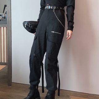 Set: High-waist Cargo Jogger Pants + Belt