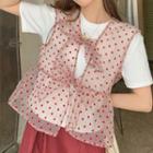 Short-sleeve Plain T-shirt / Dot Mesh Vest / Midi Skirt