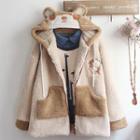 Bear Themed Hooded Zip Fleece Jacket / Collared Cartoon Print Sweatshirt / Set