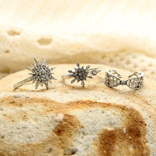 Set Of 3: Rhinestone Snowflake / Star / Bow Ring (various Designs) 6377 - One Size