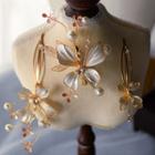 Set Of 3: Wedding Faux Pearl Flower Hair Clip 3 Pcs - Gold - One Size