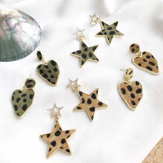 Leopard Print Heart / Star Dangle Earring