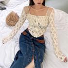 Square-neck Lace Plain Blouse