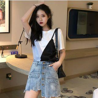 Mock Two Piece Camisole T-shirt As Shown In Figure - One Size