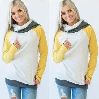 Raglan Sleeve Cowl Neck Hood Top