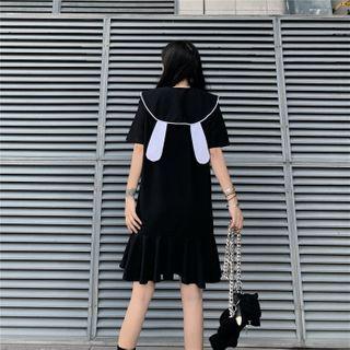 Rabbit Ear Sailor Collar Ruffled Hem A-line Dress