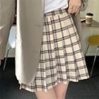 High Waist Plaid Pleated Midi A-line Skirt
