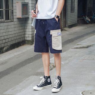 Drawstring Waist Color-block Pocket Shorts