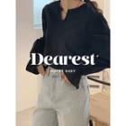 Open-placket Bell-sleeve Top One Size