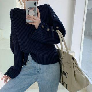 Asymmetric Button-sleeve Loose Sweater