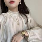 Frilled Long-sleeve Blouse Milky White - One Size
