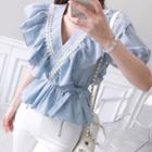 Puff-sleeve Striped Blouse Stripe - Blue - One Size